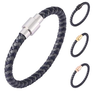 Νέο Μοντέρνο Βραχιόλι Κοσμήματα Ανδρικό Πλεγμένο Δερμάτινο Βραχιόλι Ανοξείδωτο Ατσάλι Κούμπωμα με Σχέδιο Βραχιόλι Καρπού Δώρο για Άνδρα