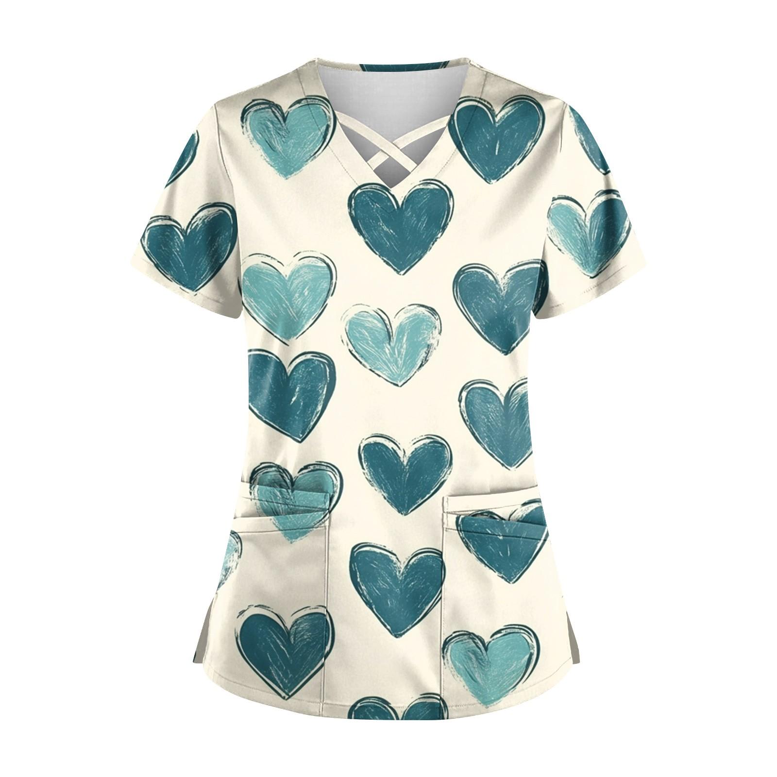 

Женский топ с коротким рукавом и V-образным вырезом, принтом ко Дню святого Валентина, карманом Dry-nurse S