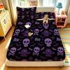 Halloween Skull BOO Fitted Sheet 3PCS Set Purple Skeleton Spooky Bedding Set 1 Fitted Sheet + 2 Pillowcases