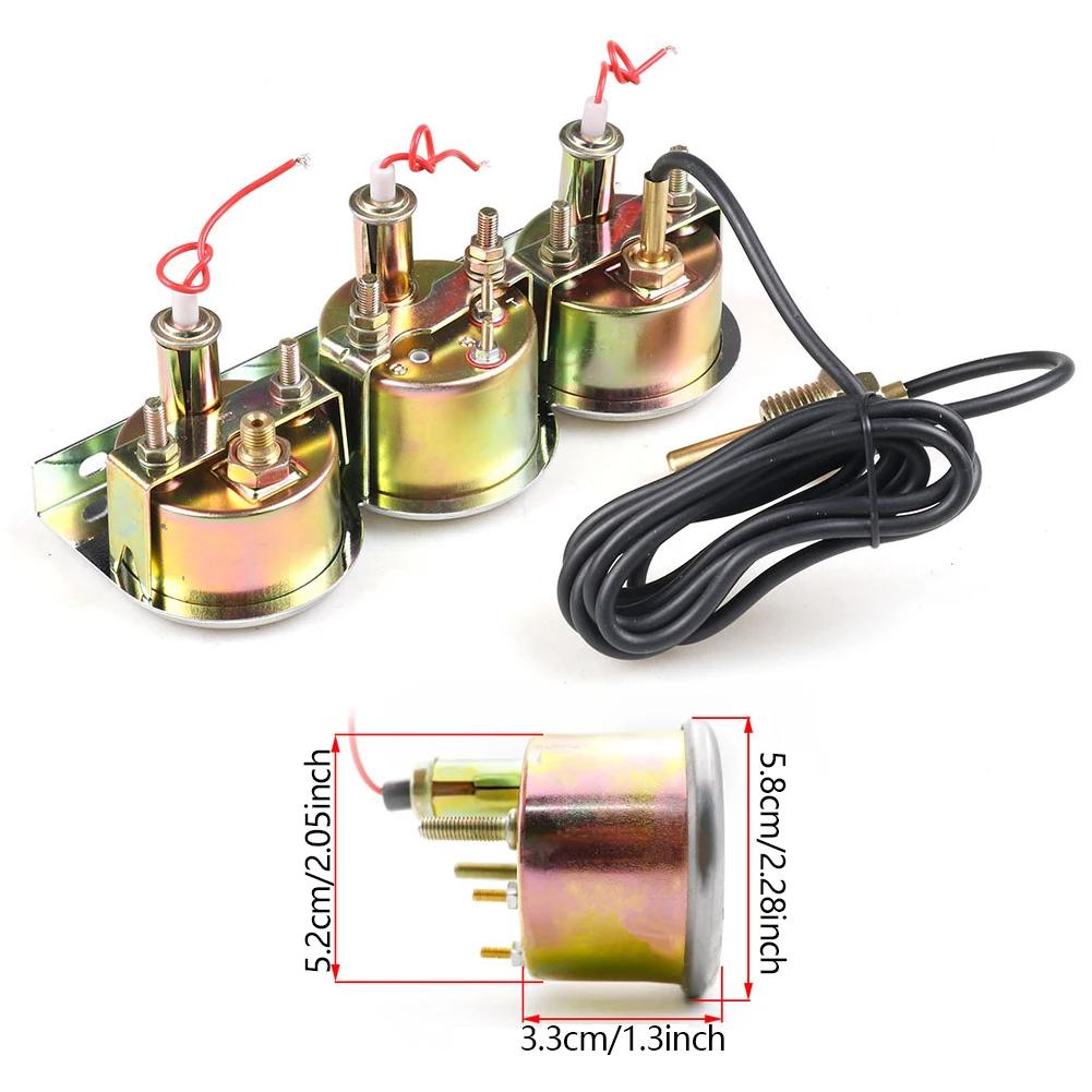 3 in1 52mm Car Oil Pressure Water Temp Amp Meter Gauge with Sensor Triple Gauge Set Auto Mechanical Chrome Panel Oil Press