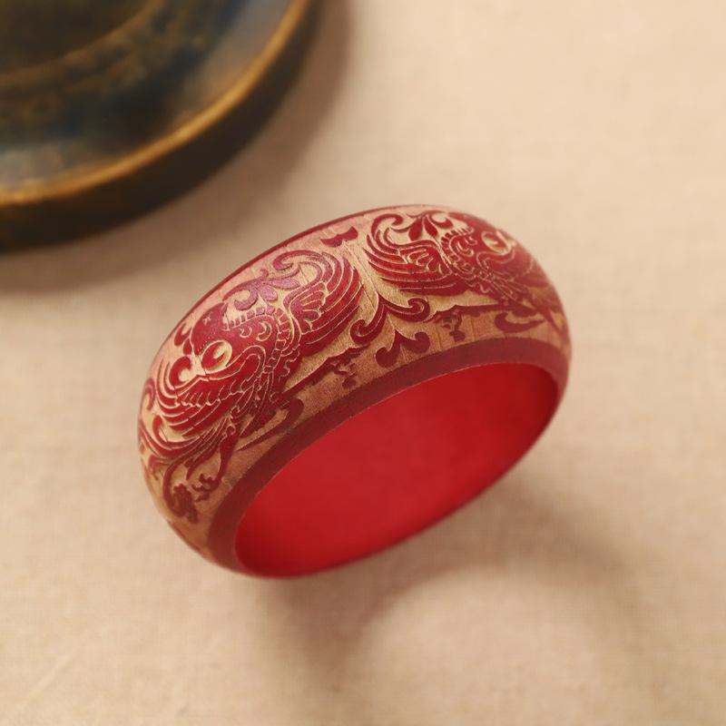 Retro breites Holzarmband - Chinesischer ethnischer Stil Handring - Holzschnitzerei Armband