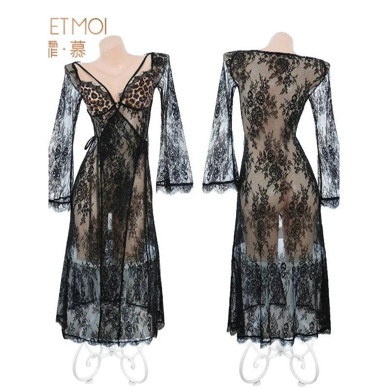 French Romantic Lace Temptation Dress Elegant Sexy Hip-revealing Flirting V Neck Hot Sexy Dresses Mesh Lace Sheer Top 9W1B