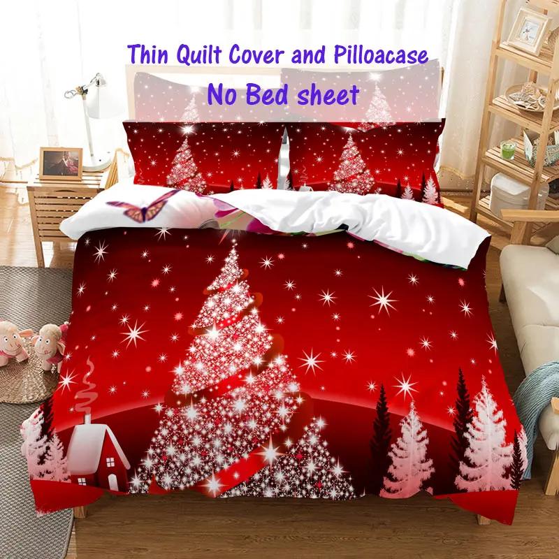 Julesengesett Polyester Dynetrekk Dynepute Putetrekk 3D Rød Dobbel Full King Queen Twin Enkel 2/3 stk Soverom