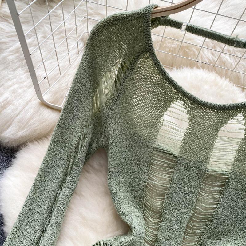 Abito lavorato a maglia senza schienale elegante scava fuori Abito da donna elegante a maniche lunghe sexy Mini abiti a matita Abito coreano sottile di moda di base sottile femminile 2024