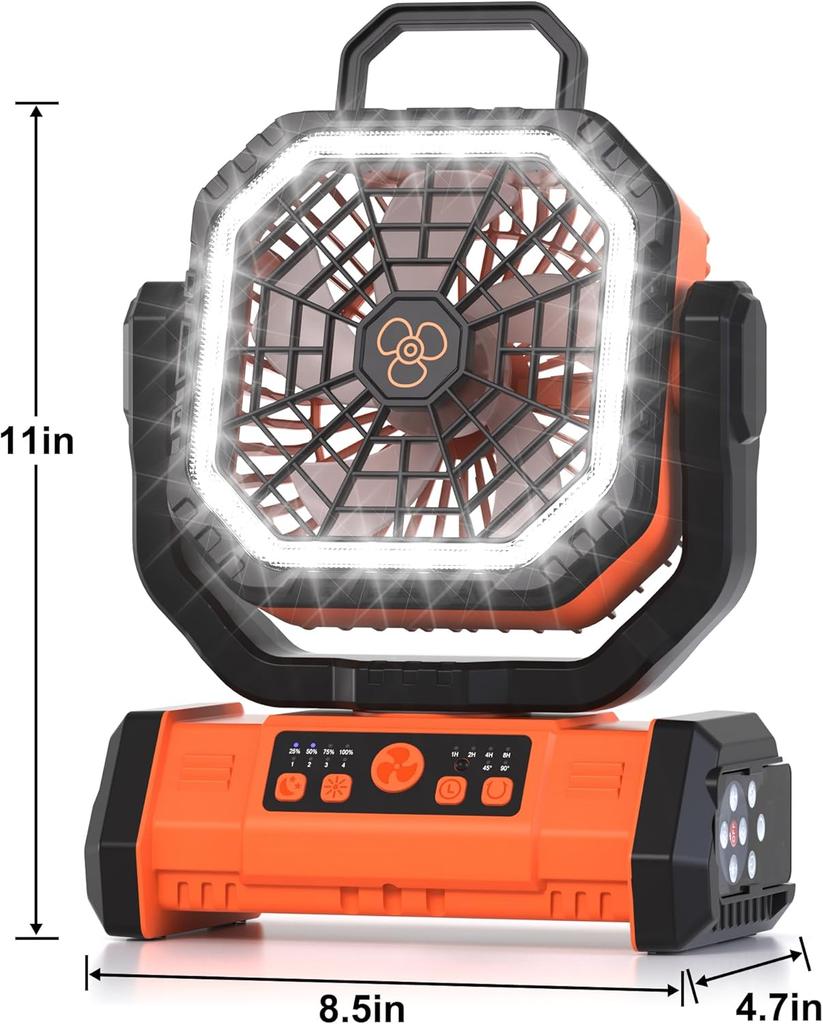 40000mAh Rechargeable Camping Fan with LED Light Remote Control 4 Speeds Timer Hanging Hook Portable Outdoor Tent Fan