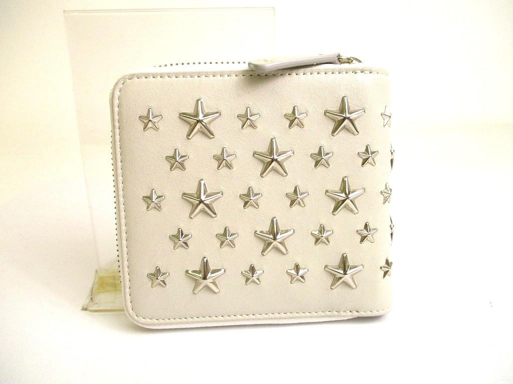 Authentisches Jimmy Choo Stars Kreideleder Bifold-Portemonnaie Kompaktes Portemonnaie #a859 Aufgearbeitet
