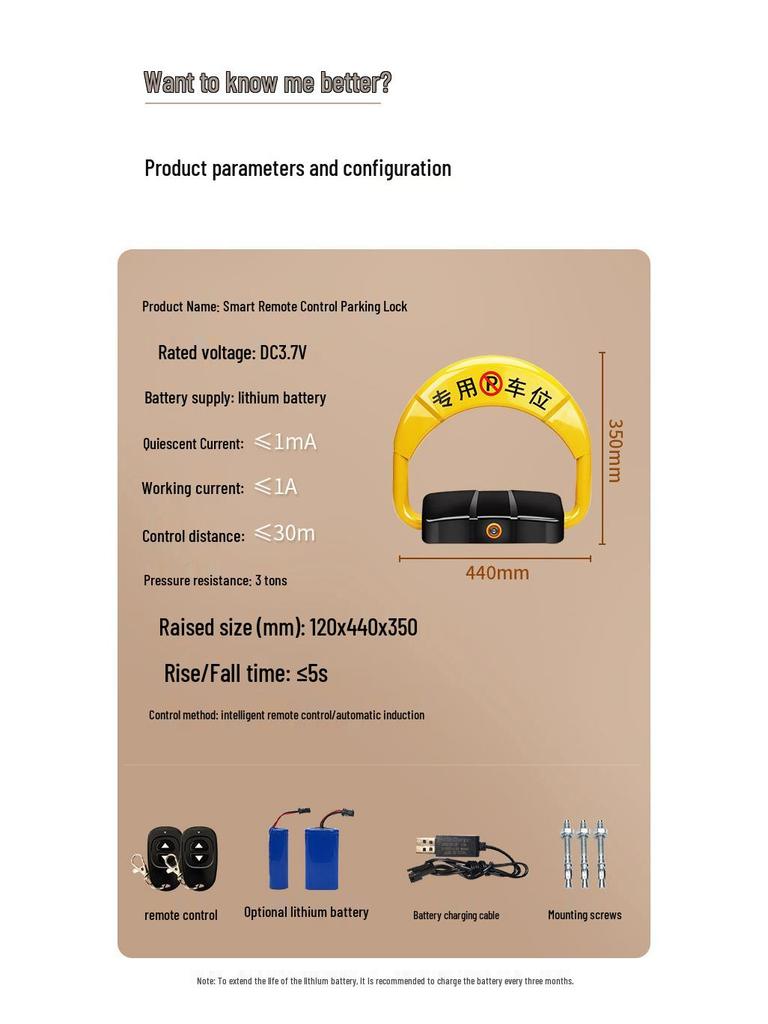 Yinhong Smart Remote-Control Parking Lock with 180° Anti-Collision Alarm