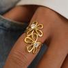 Stainless Steel Metal Hollow Flower Open Ring For Women Minimalist Gold Color Irregular Geometric Adjustable Finger Ring Jewelry