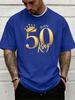 Golden Crown 50th Birthday King Letter Pattern Graphic Print Unisexs Crew Neck Short Sleeve Tee Casual Daily Soft Basic Wear Top