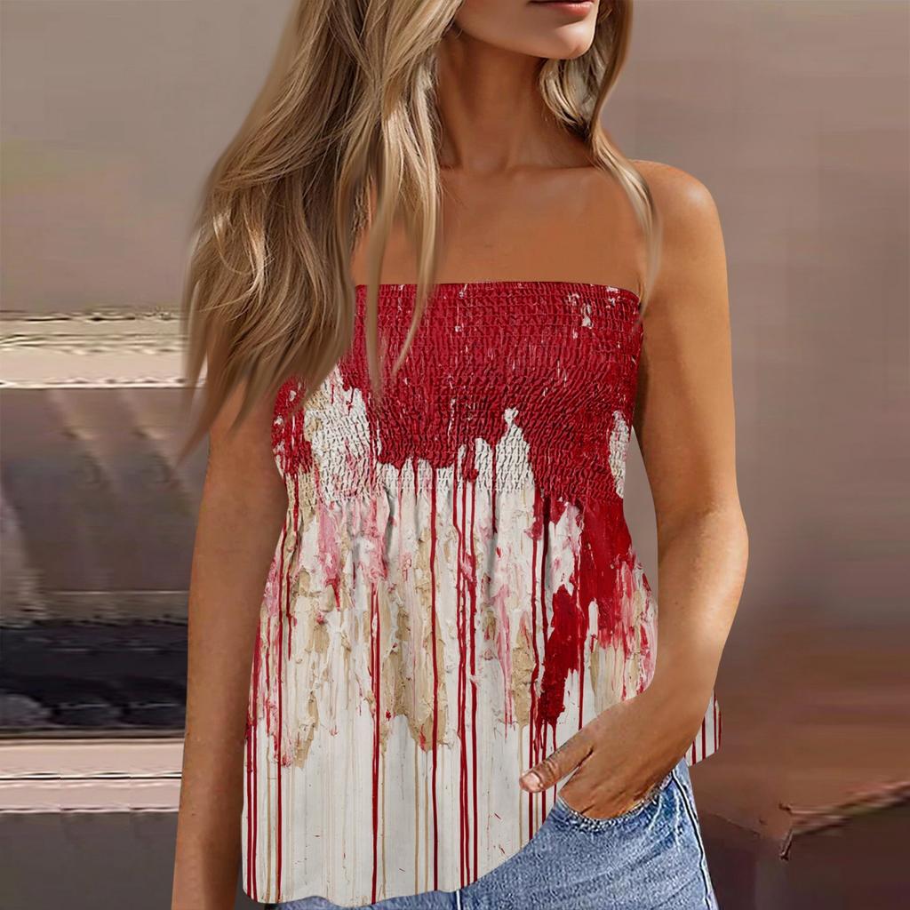 Tube-Tops für Damen, süßes, sexy, schulterfreies, ärmelloses T-Shirt mit Aufdruck