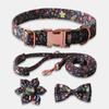 Dog Collar With Bow Tie Choke Adjustable Bows Dogs Carve Metal Buckle Collar Flower Pattern Pet Collar and Leash with Decoration