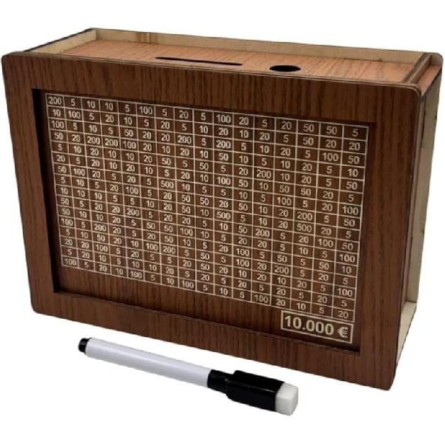 Wooden Money Box with Savings Target and Numbers, Reusable Money Saving Box for Cash, Savings Challenges Box w/Counter Crafts, Portable Storage Case