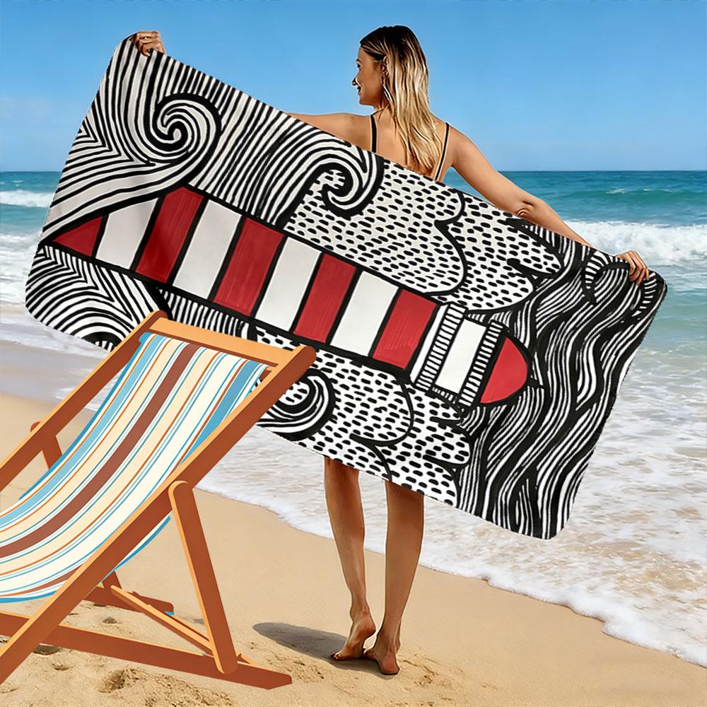 Red and White Lighthouse Towel Beach Towel Quick-drying for Travel Outdoor Sports Jogging Beach and Swimming