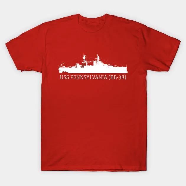 USS Pennsylvania BB-38 Battleship Silhouette T-Shirt Short Sleeve Casual 100% Cotton O-Neck Summer Mens T-shirt Size S-3XL