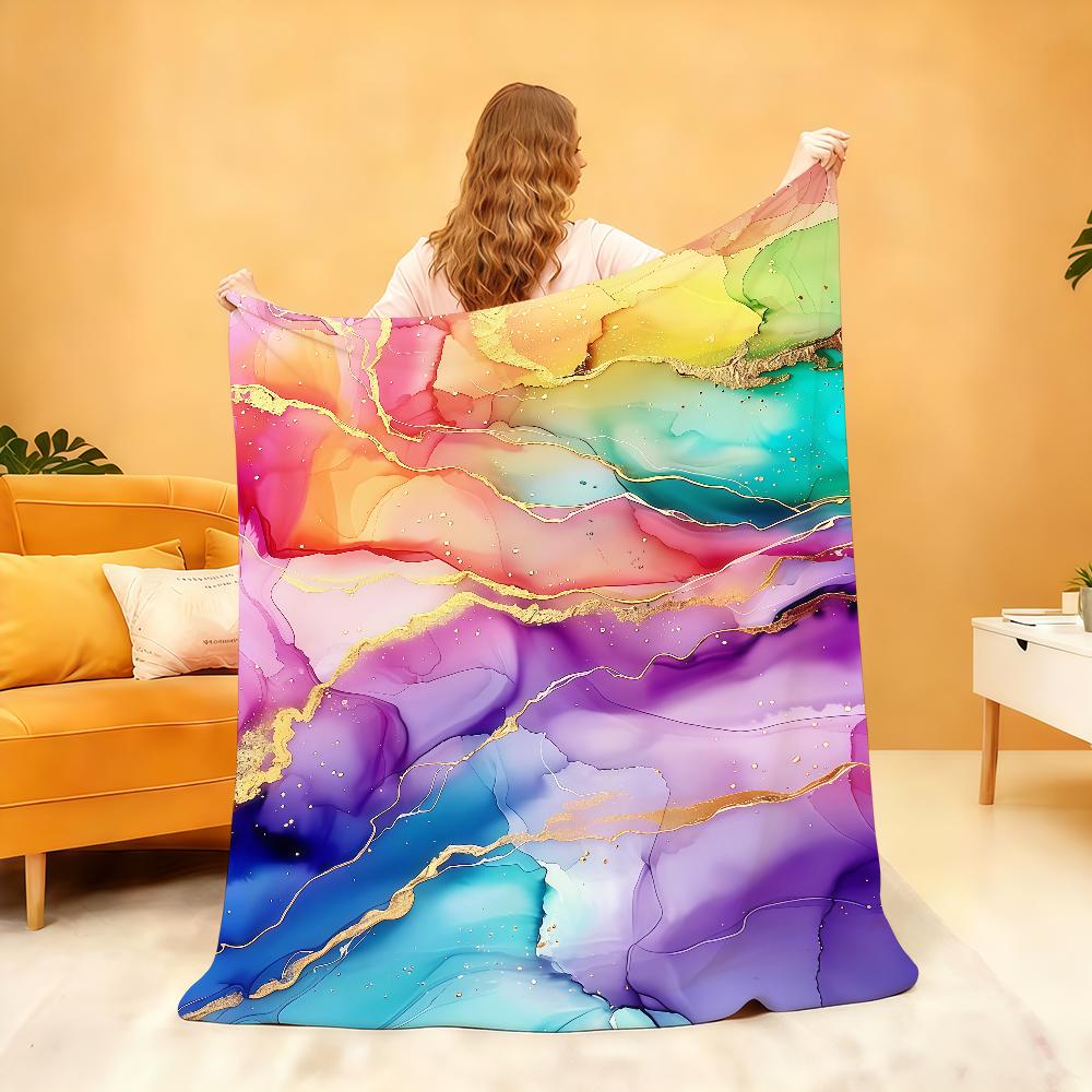 C-Colorful Ink Wash Blanket Soft Throw Blanket for Home Bedroom Bed Sofa Picnic Travel Office Rest Cover Blanket Gift