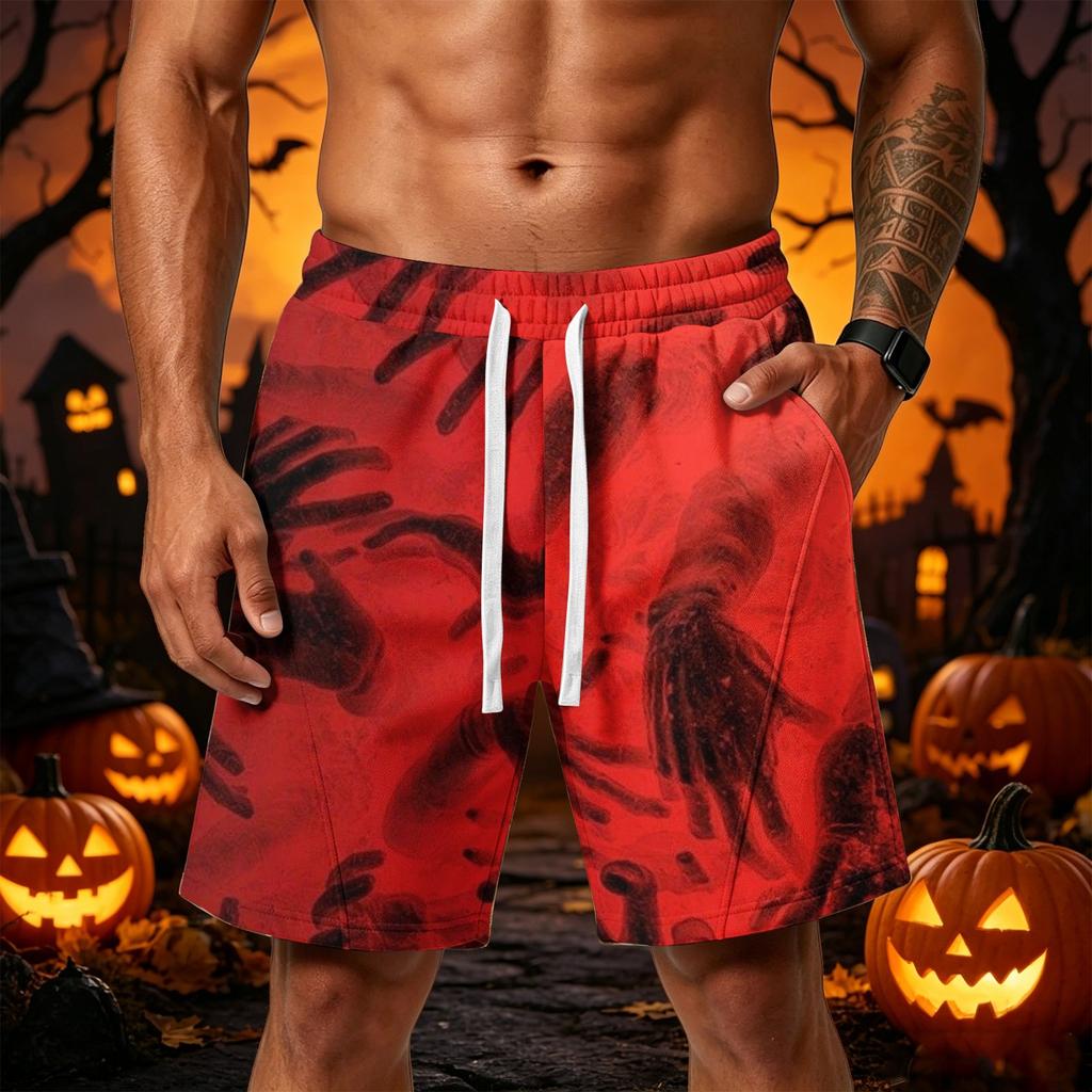 Men’s Halloween Loose Shorts with Drawstring Waist and Side Pockets for Sports and Casual Wear