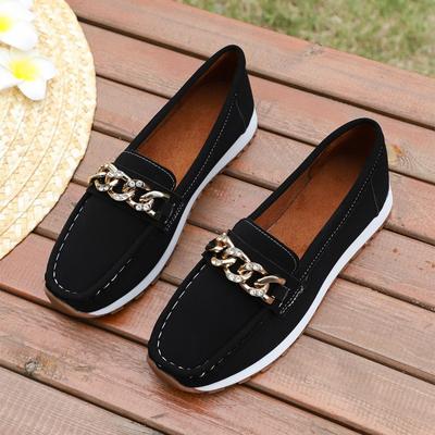 Fashion Women Casual Platform Shoes New Fashion Metal Chain Woman Flats Plus Size Soft Leather Comfortable Loafers Zapatos De Mujer