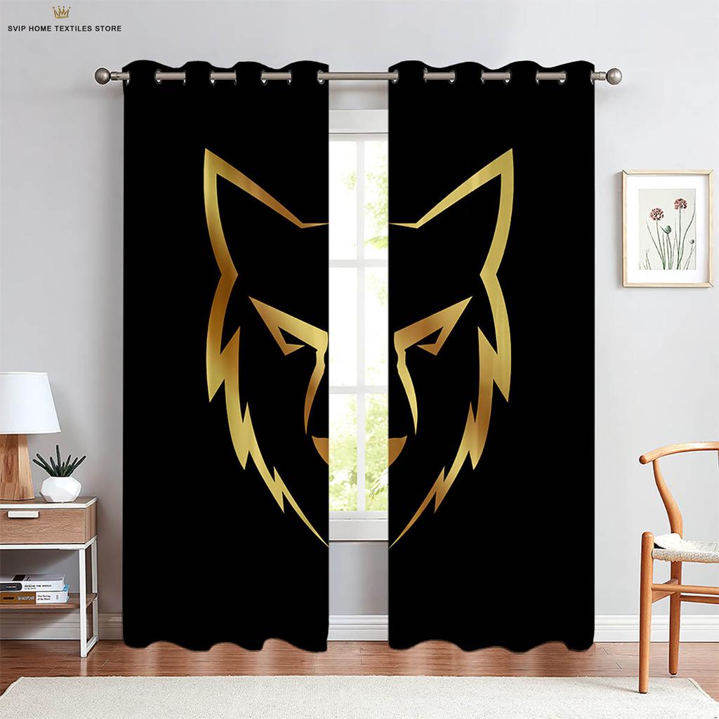 Starry Sky Wolf Animal 3D Printed Curtains, Suitable for Bedroom, Study, Kitchen, Living Room, Decorative, 2 Pieces