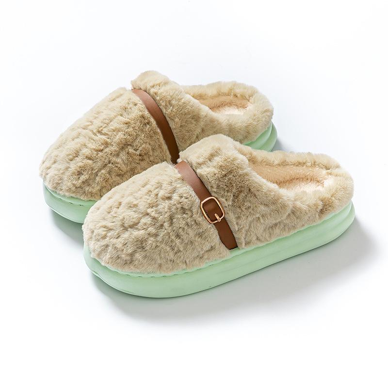 New cotton slippers winter belt buckle retro plush snow boots thickened warm thick cotton shoes plush shoes