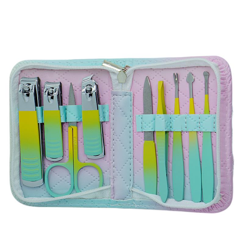 Stainless Steel 9-Piece Manicure & Pedicure Set with Tweezers and Nail Clippers In Black.