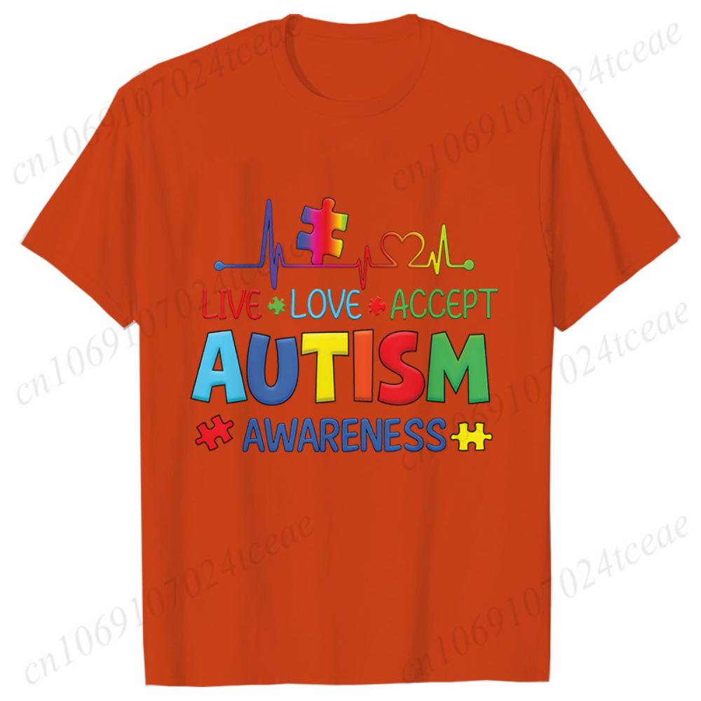 Damenbekleidung Live Love Accept Autismus-Bewusstseins-T-Shirts für Frauen Bewusstseinsmonat Grafik Y2k Oberteile Autismus Sommer-T-Shirts