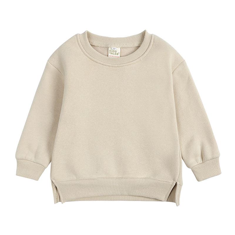 Kids' Korean Style Solid Color Long Sleeve Sweatshirt, Round Neck Trendy Top for Boys and Girls