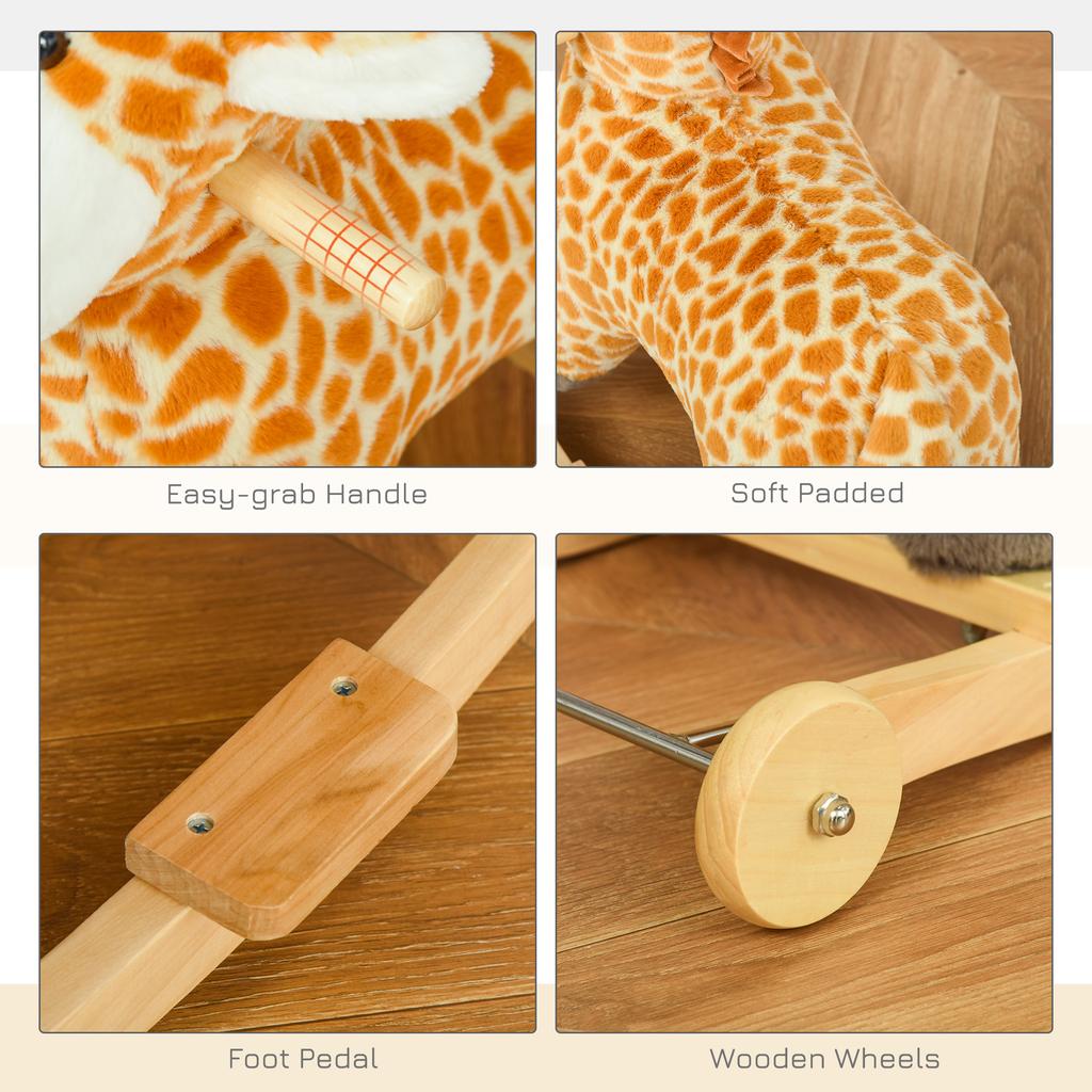 Schaukel-Tier Giraffe mit Soundeffekt, Rädern, Griffen, Plüsch Schaukeltier für Babys, Schaukelsitz für Kleinkinder 3-6 Monate