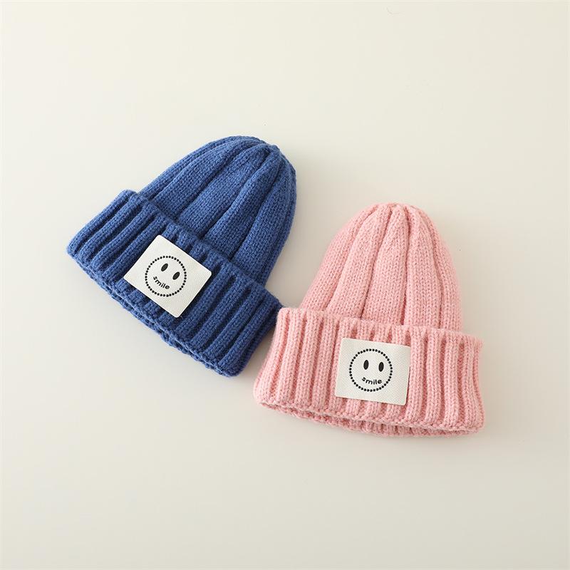 New Solid Color Versatile Children's Hats for Infants and Young Children To Keep Warm Simple and Smiling Woolen Knitted Hats Trendy