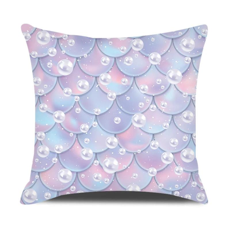 Mermaid Themed Party Decorations Cushion Cover Colorful Fish Scales Square Pillow Covers Home Decor Throw Pillow Case for Couch