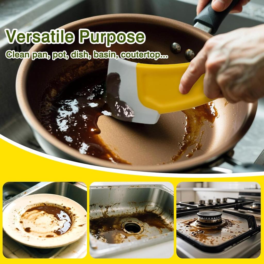 4-Pack Silicone Kitchen Scrapers – Multi-Purpose Cleaning Tools for Pots, Pans, Bowls & Non-Stick Cookware