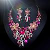 [KK Solis] Orchid Motif Earrings & Necklace Set with Marquise & Teardrop Crystals - Perfect for Concerts, Dance Performances, Recitals,