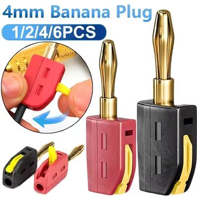 1/2/4Pcs 4mm Banana Plug High Current Quick Connect Gold-Plated Banana Connector 32A Red&Black No Solder Wire Connectors