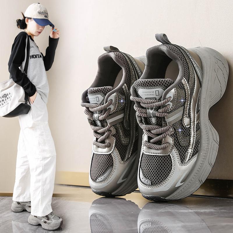 Shoes women's autumn new mesh breathable retro versatile thick-soled heightening casual sports shoes