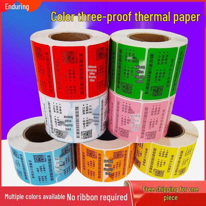 Three-Proof Self-Adhesive Colored Barcode Thermal Paper (100, 60, 50, 40, 30 Labels)