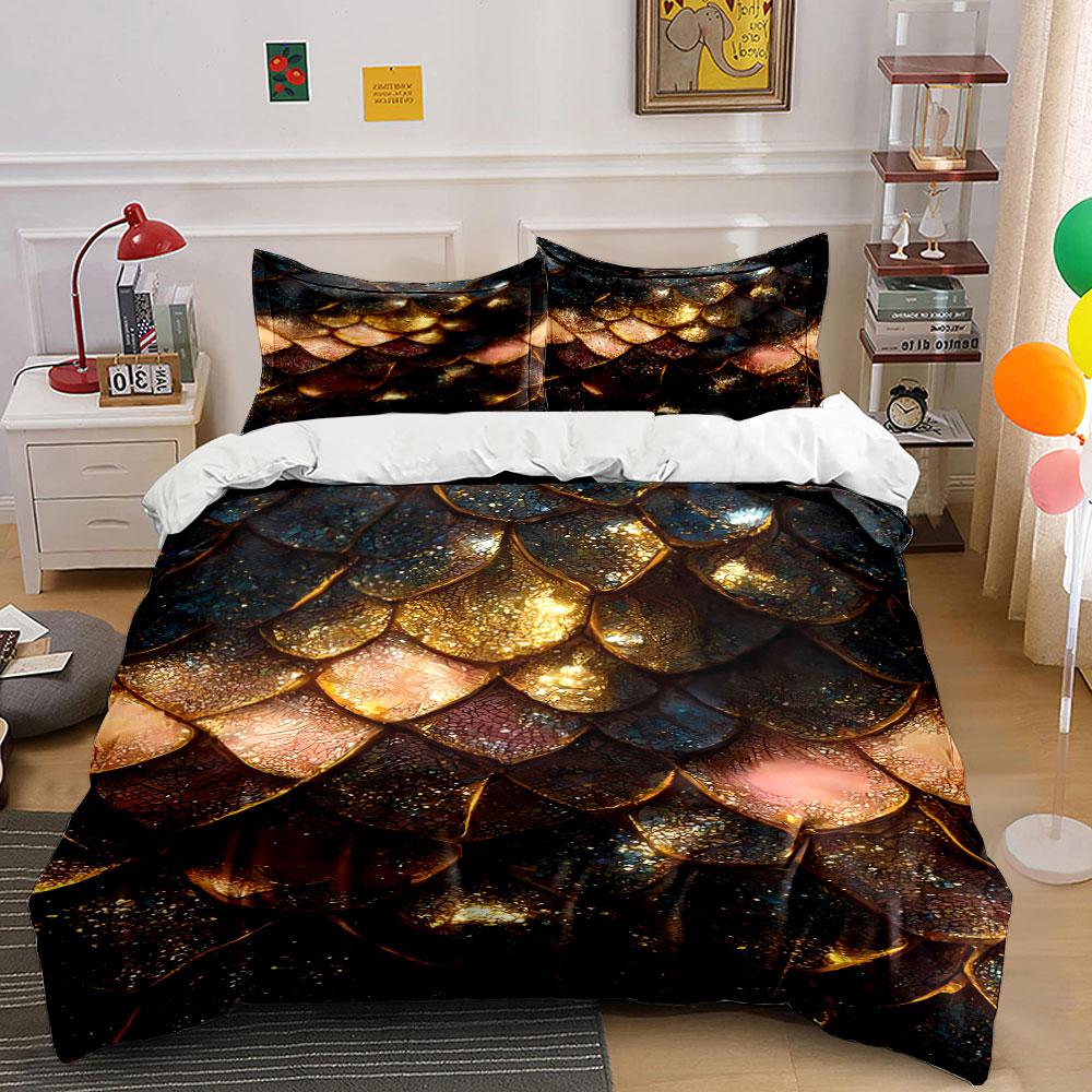Gold-tinted fish scales. Bedding sets Duvet cover sets Duvet covers Pillowcases(1 * Duvet Cover 2 * Pillowcases without duvet insert) 135x200cm