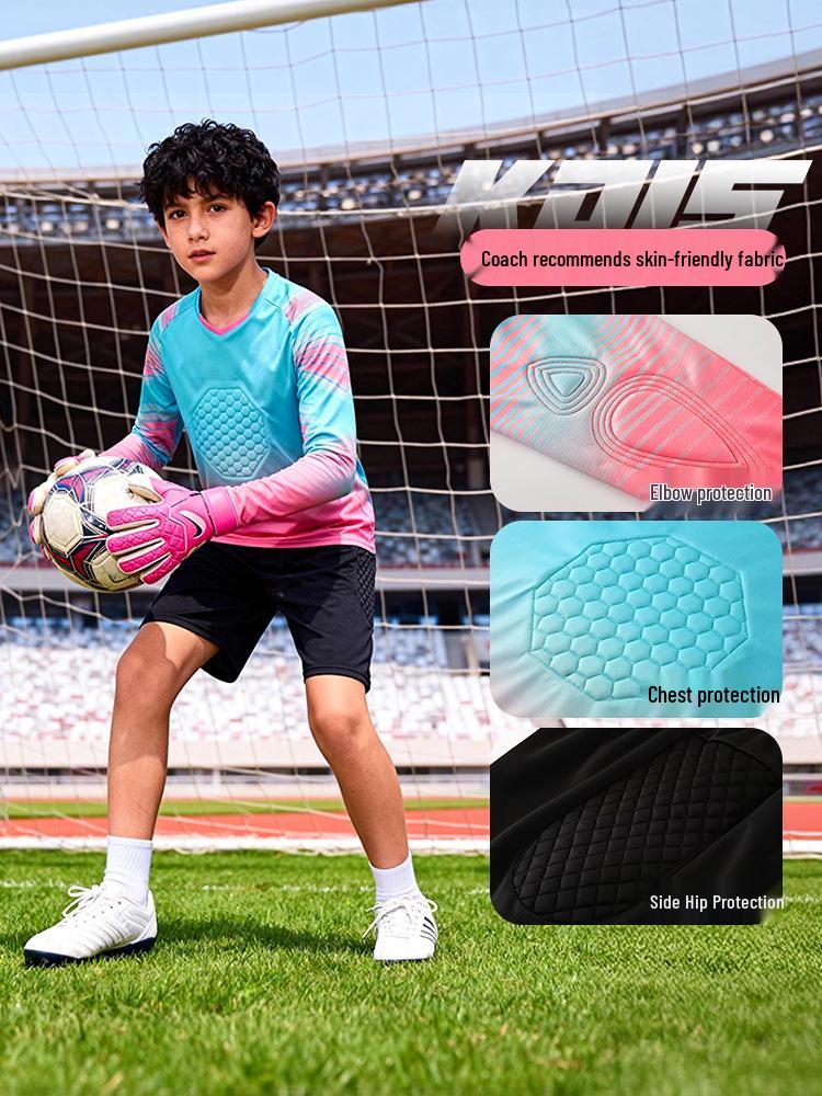 Kids' Long-Sleeve Goalkeeper Uniform with Chest Protection for Football Training