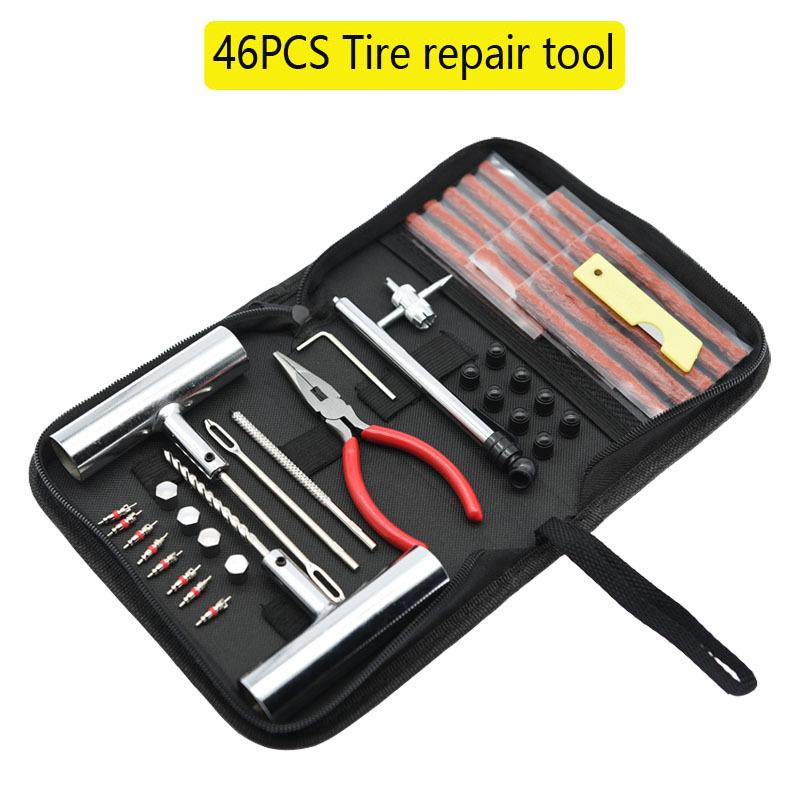 46Pcs Universal Tire Repair Kit Tubeless Tire Puncture Repair Tools Set With Tire Repair Plugs Sharp Nose Pliers For Truck ATV