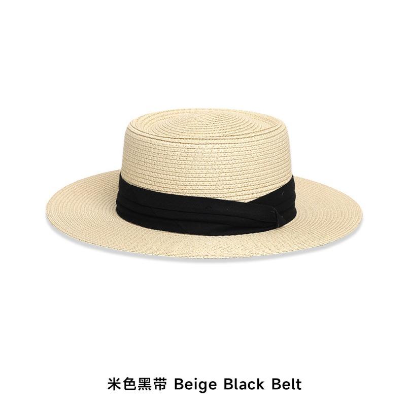 New Flat-top Straw Hat Women's Big Head Circumference Seaside Beach Top Hat Woven Sun Hat Summer