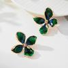 European-American Gradient Enamel Flower Stud Earrings - Versatile Holiday & Travel Style for Women
