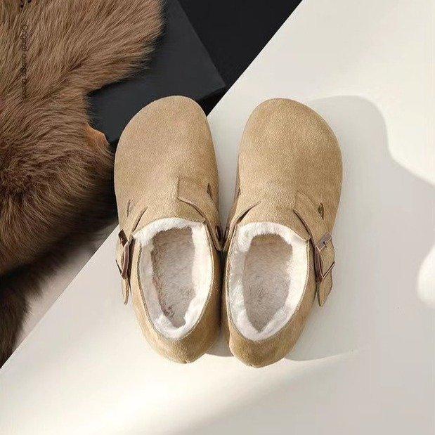 Women's Spring Fall Padded Warm Thick Bottom Boots Leather Fur Lined Big Head Casual Boken Shoes Fashion Comfortable Boots