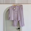 Lunaluz Women S Lavender Satin Long Sleeve Two Piece pajamaS