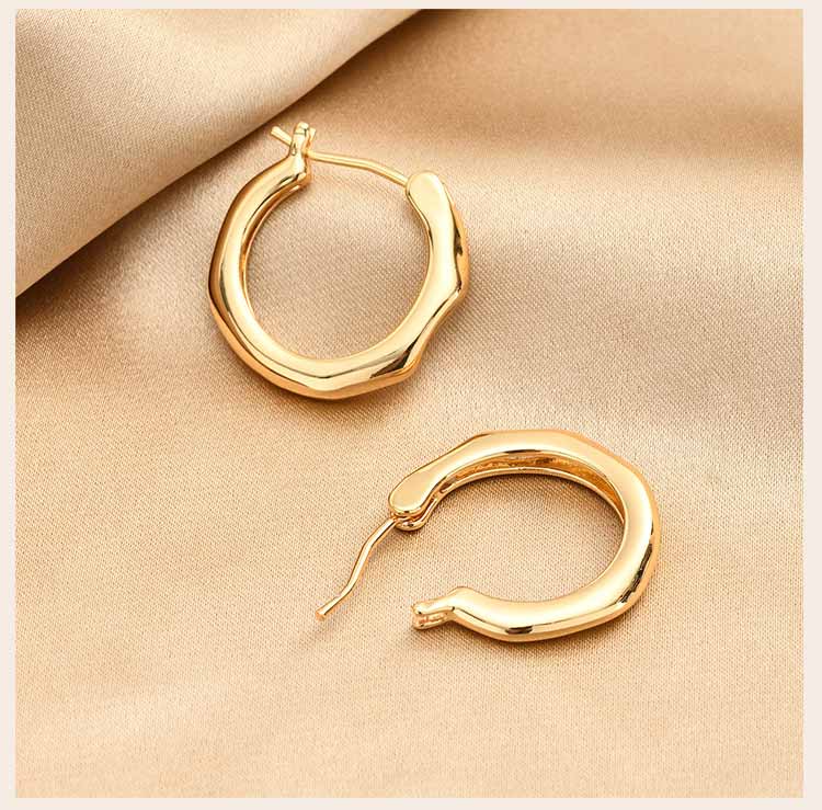 Geometric Hoop Earrings, Gold Plated Irregular Fluid Hinged Clicker, Waterproof Minimalist Jewelry for Women