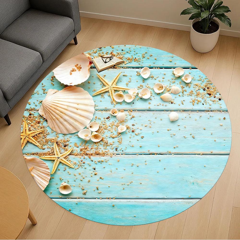 1pc Seashells Sand Round Chair Mat Office Area Rug - Non-Slip, Floor Mat for Office, Bedroom, and Indoor Decor P127289