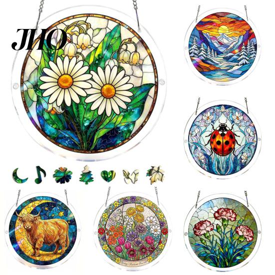 Acrylic Puzzle Sun Catcher with Colorful Light Projection, DIY Window Hanging Decor Rainbow Projection for Garden Patio Living Room, UV Printed