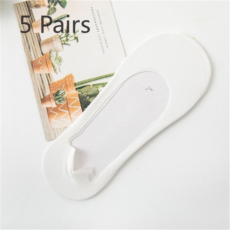 5 Pairs of Women's Summer Thin Solid Color Ice Silk Invisible Silicone Non Slip Socks