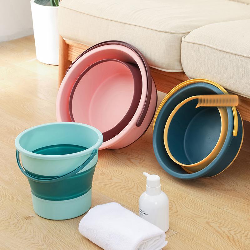 5/10L Folding Portable Bucket with Cover Car Wash Fishing Bathroom Tool Silicone Bucket Outdoor Camping Household Supplies