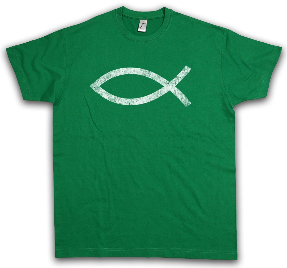 ICHTYS T-SHIRT God Jesus Fish Christ Christian Sign Church Catholic Symbol S