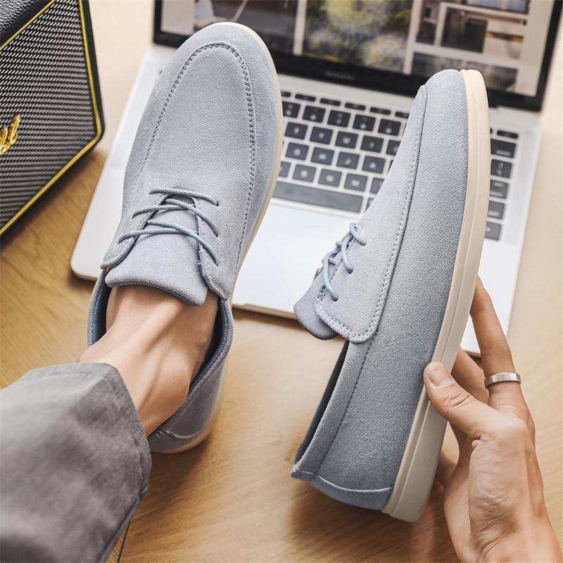 2025 Spring Summer Casual Shoes for Men Soft Lace-up Suede Loafers Men British Style Flats Driving Shoes Man mocasines de hombre