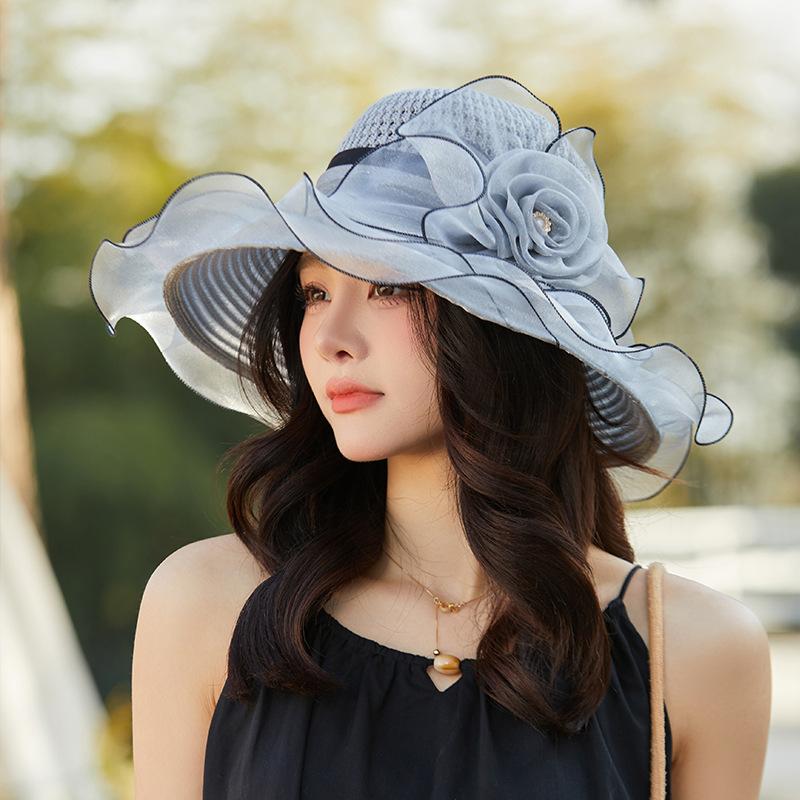 Summer eaves organza flower pot hat women's elegant temperament sunshade sunscreen hat fashion travel beach hat