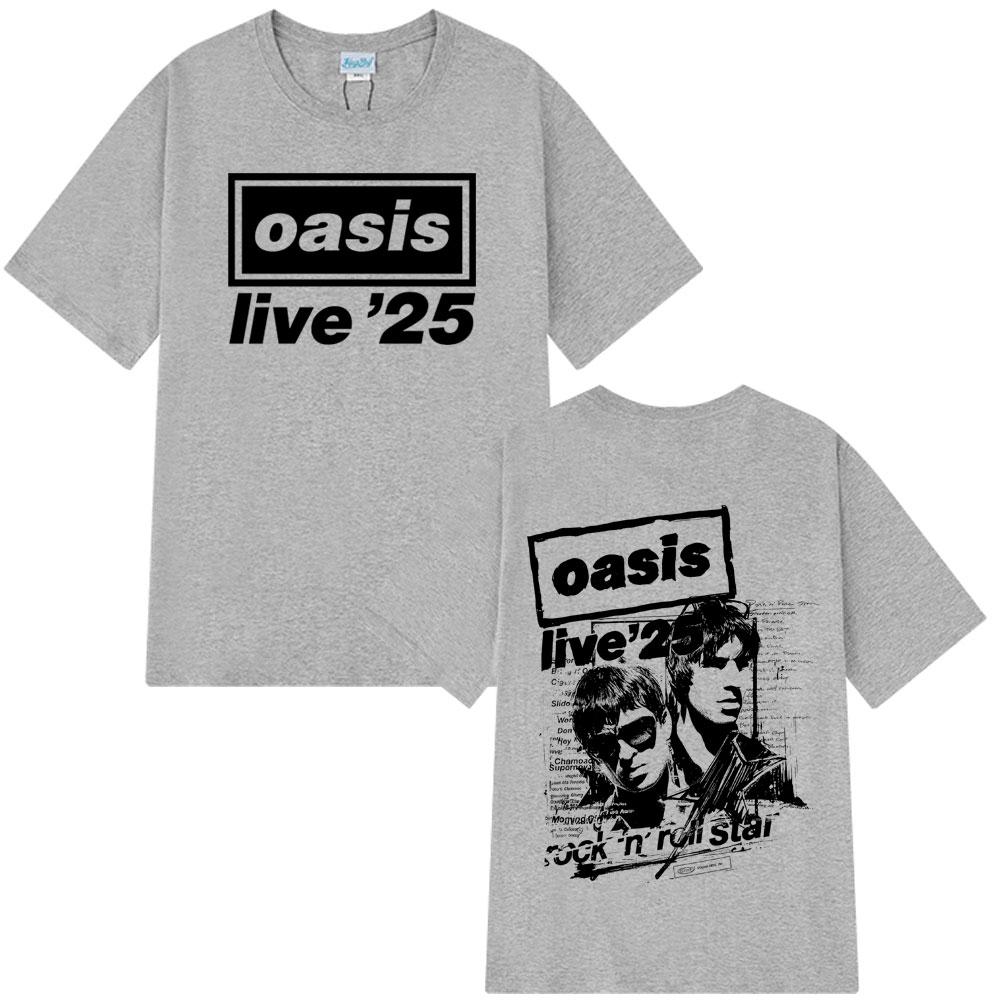 OASIS Live 25 Tour 2025 Vintage T-Shirt Herren und Damen Lässige Mode Hip-Hop Sommer Print 100% Reine Baumwolle T-Shirt